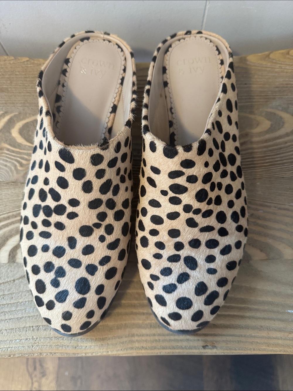 Leopard Print Slip-On Mules — Beige and Black